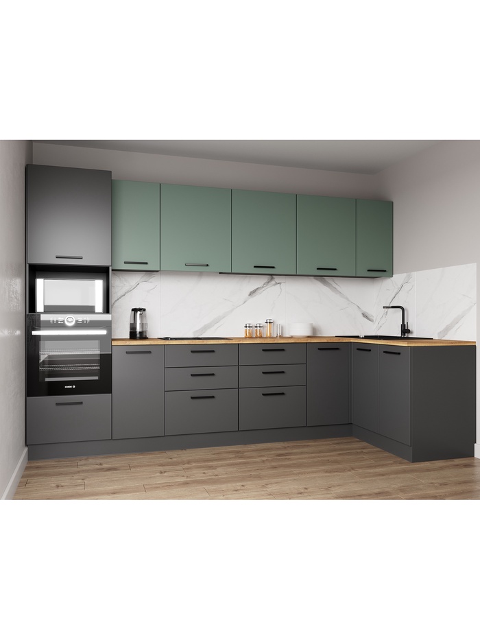 Кухонный гарнитур угловой «ИЗУМРУД», 3200×1400 мм, цвет антрацит/муссон дуб Вотан - Фото 1