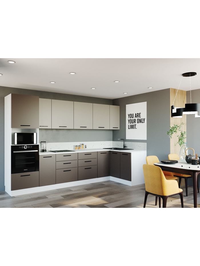 Кухонный гарнитур угловой «ЛАТТЕ», 3200×1400 мм, цвет мокко/сатин мрамор марквина белый - Фото 1