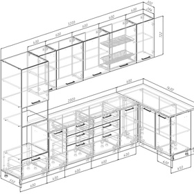 Кухонный гарнитур 3200х1400 мм ЛАТТЕ столешница Марквина белый 26мм