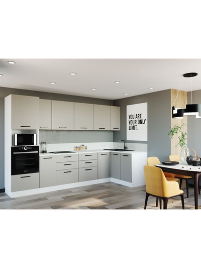 Кухонный гарнитур угловой «ШАМПАНЬ», 3200×1400 мм, цвет сатин мрамор марквина белый