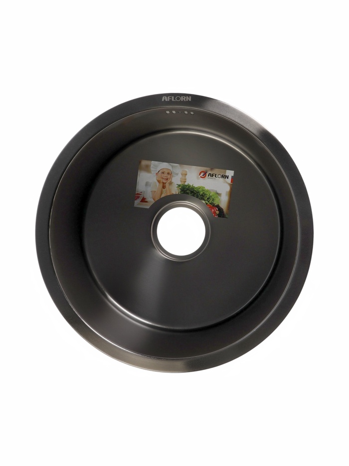 Мойка кухонная AFLORN AF94545, нержавеющая сталь, круглая, 45 см, черная - Фото 1