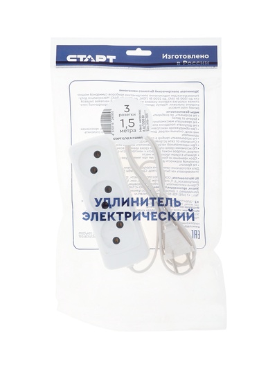 Удлинитель СТАРТ УХ6-103, 3 розетки, 1.5 м, 6 А, ШВВП, белый