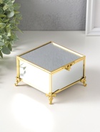 Шкатулка для украшений стекло с металлическим каркасом «Зеркальная на ножках», под золото, 10.5×10.5×7 см - Фото 1