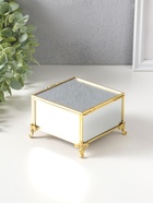 Шкатулка для украшений стекло с металлическим каркасом «Зеркальная на ножках», под золото, 10.5×10.5×7 см - Фото 4