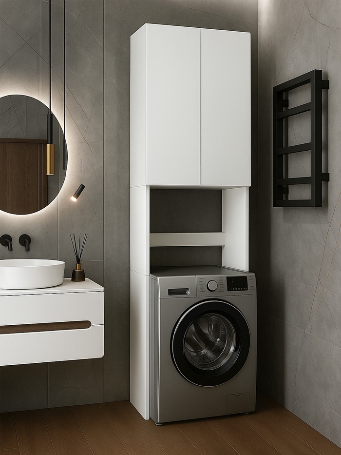 УЦЕНКА Шкаф над стиральный машиной Комфорт, 640×306×1780, Белый - Фото 1