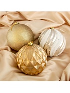 УЦЕНКА Набор шаров пластик d-15 см, 3 шт "Праздничное ассорти" бело-золотой - Фото 2