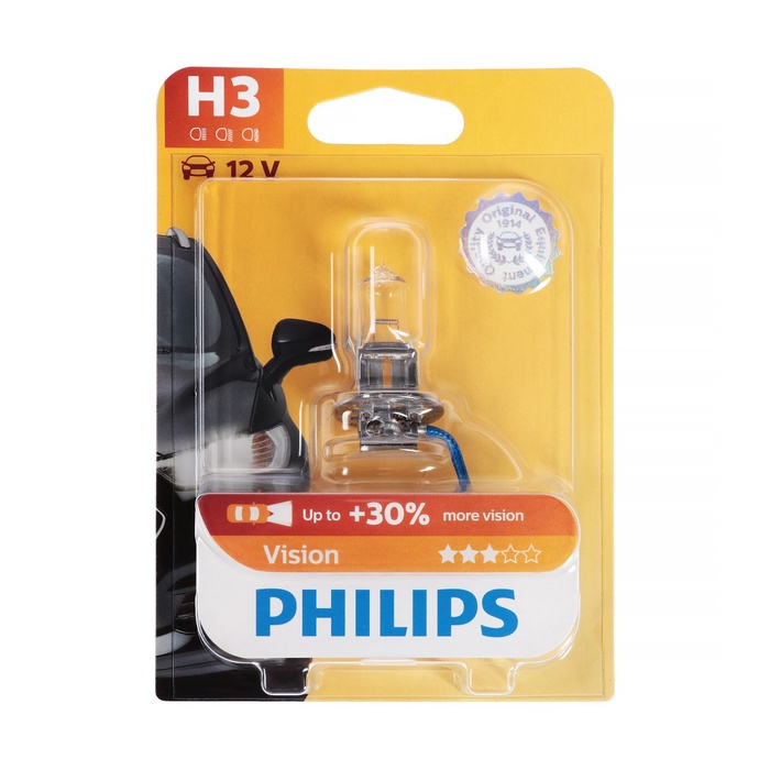 УЦЕНКА Лампа Philips H3, 12 В, 55 Вт, PK22s, +30% света, Vision Premium, 12336PRB1 - Фото 1