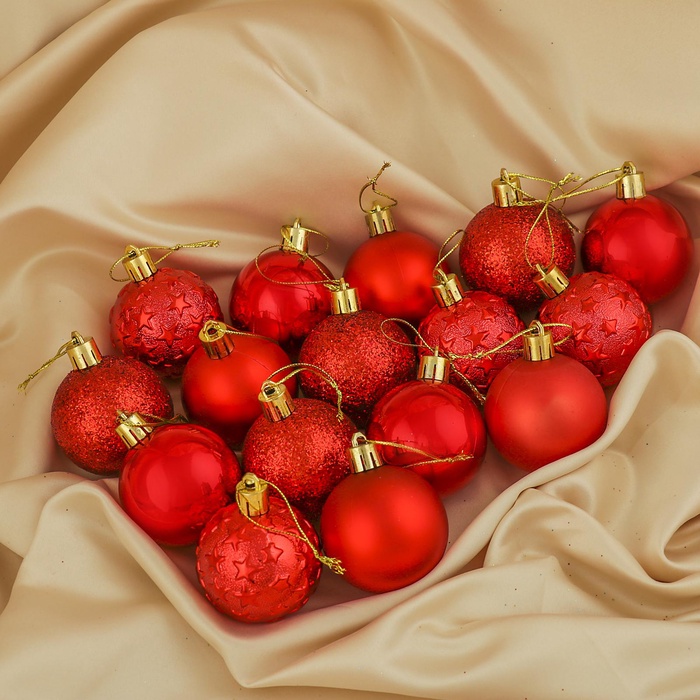 УЦЕНКА Набор шаров пластик d-5 см, 16 шт "Звёздная ночь" красный - Фото 1