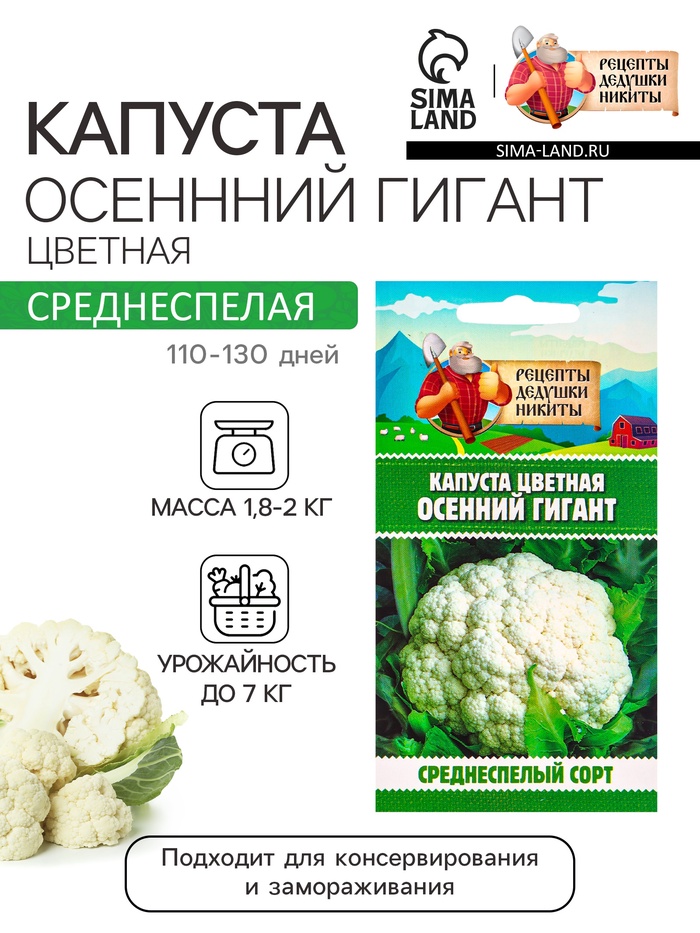 Семена Капуста цветная «Осенний гигант» 0.1 г, «Рецепты дедушки Никиты»