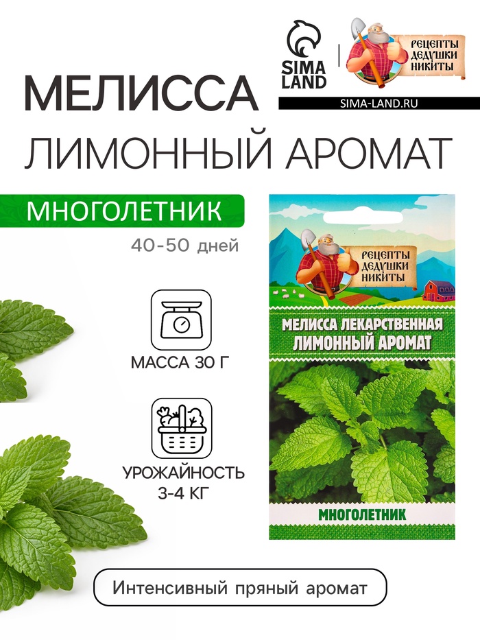 Семена Мелисса лекарственная «Лимонный аромат» 0.1 г, «Рецепты дедушки Никиты» - Фото 1
