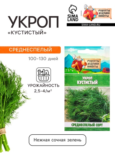 Семена Укроп «Кустистый», 2 г, «Рецепты дедушки Никиты»
