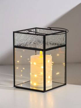 Подсвечник - фонарь для свечи «Следы от листьев», прозрачный, 13.5×13×19.4 см  (артикул 10524355)  большой выбор товаров оптом и в розницу по низким ценам с доставкой