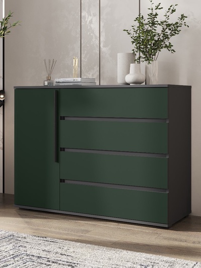 УЦЕНКА Комод 1 дверь 4 ящика Норд, 1200×450×900, Изумруд/Графит