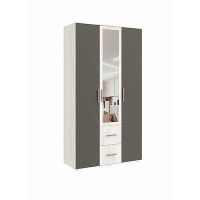 УЦЕНКА Шкаф трехстворчатый Фиеста с зеркалом, 1200х510х2236, Графит/Дуб крафт белый