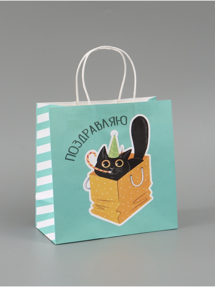 Пакет подарочный «Поздравляю», 22 × 22 × 11 см - Фото 1