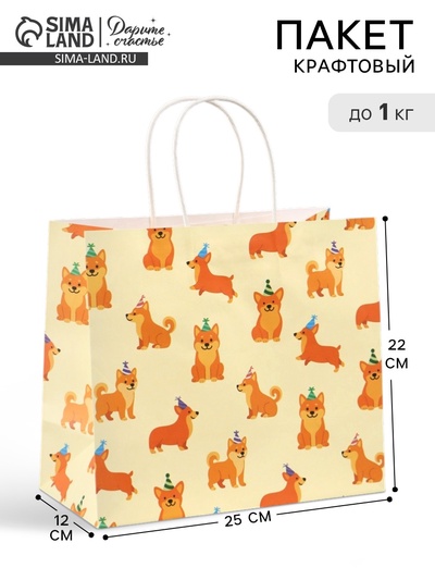 Пакет подарочный «Пёсики», 25×22×12 см