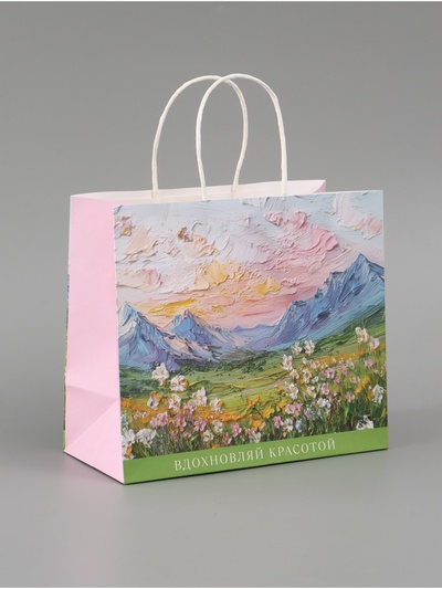 Пакет подарочный «Цветочное поле», 25 × 22 × 12 см
