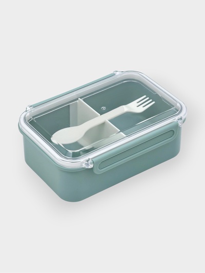 Ланч - бокс, контейнер для еды «Нордик», с приборами, 2 ячейки, 900 мл, 19×14×7 см, пластик, зелёный