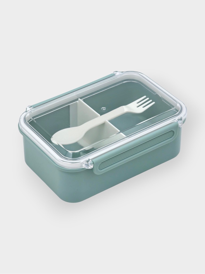 Ланч - бокс, контейнер для еды «Нордик», с приборами, 2 ячейки, 900 мл, 19×14×7 см, пластик, зелёный - Фото 1