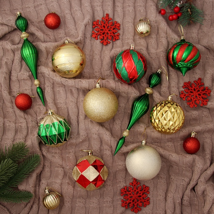 УЦЕНКА Набор украшений пластик 42 шт. «Карнавал ассорти» красный зелёный - Фото 1