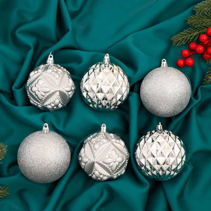 УЦЕНКА Набор шаров пластик d-8 см, 6 шт "Саманта" серебро - Фото 1