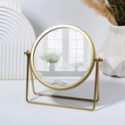 УЦЕНКА Зеркало настольное круг (1) б/увел БОГЕМА d14,5/20,3*20,5*5,7см металл золото к/короб QF 1049 - Фото 3