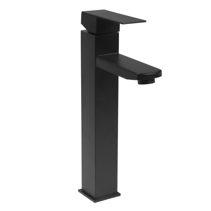 УЦЕНКА Смеситель для раковины ZEIN ZF2, высокий, квадратный, картридж 35 мм, нерж. сталь, черный 760 - Фото 1