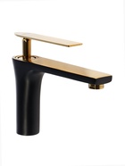 УЦЕНКА Смеситель для раковины ZEIN Z3874, однорычажный, высота излива 12 см, латунь, черный/gold 993 - Фото 2