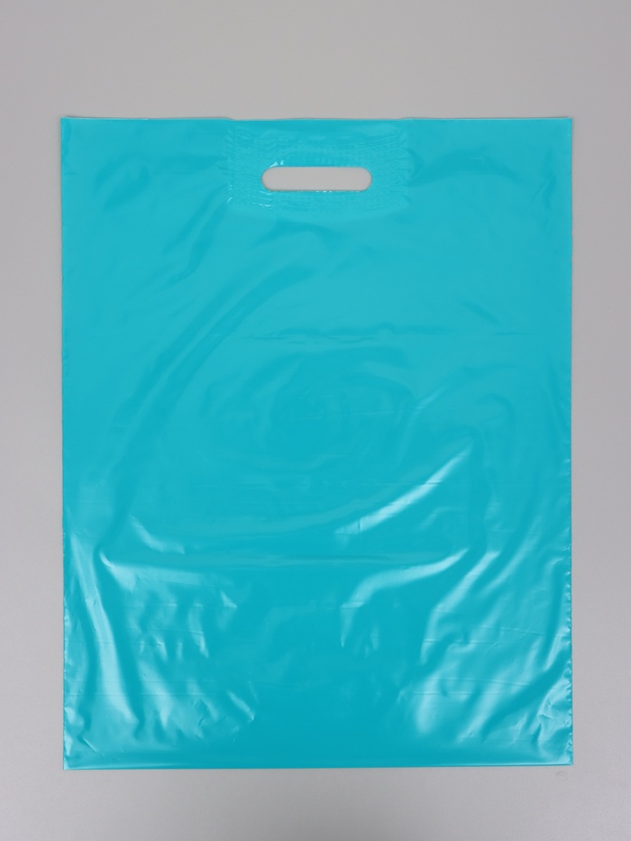Пакет с вырубной усиленной ручкой ПВД, бирюзовый, 40×50 см, 45 мкм