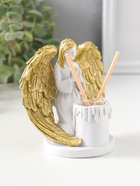 Аромадиффузор для эфирных масел с палочками «Ангел со свечой», полистоун, белый с золотом, 7.5×12×11 см - Фото 2