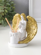 Аромадиффузор для эфирных масел с палочками «Ангел со свечой», полистоун, белый с золотом, 7.5×12×11 см - Фото 4