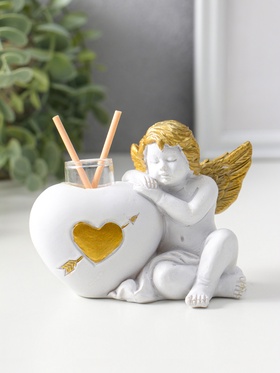 Аромадиффузор для эфирных масел с палочками «Ангел с сердцем», полистоун белый с золотом, 5.3×12×9 см  (артикул 10954785)  большой выбор товаров оптом и в розницу по низким ценам с доставкой