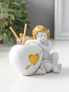 Аромадиффузор для эфирных масел с палочками «Ангел с сердцем», полистоун белый с золотом, 5.3×12×9 см - Фото 2