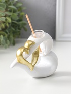 Аромадиффузор для эфирных масел с палочками «Сплетённые сердца», полистоун, белый с золотом, 4.7×12.3×9 см - Фото 2