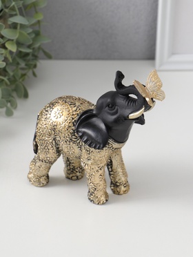 Фигурка полистоун «Чёрный слоник с бабочкой на хоботе», с золотом, 4×9×12.5 см  (артикул 10954792)  большой выбор товаров оптом и в розницу по низким ценам с доставкой