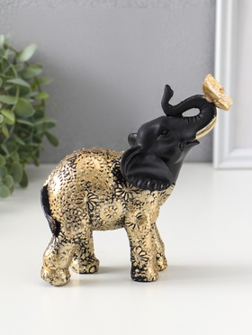 Фигурка полистоун «Чёрный слонёнок с бабочкой на хоботе», с золотом, 7.5×12.7×15.7 см  (артикул 10954793)  большой выбор товаров оптом и в розницу по низким ценам с доставкой