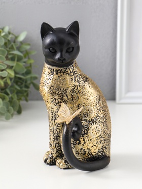 Фигурка полистоун «Чёрная кошка с бабочкой на хвосте», с золотом, 9×9×19 см  (артикул 10954802)  большой выбор товаров оптом и в розницу по низким ценам с доставкой