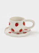 Чайная пара «Клубничка», 2 предмета: блюдце 15×1.5 см, чашка 14.5×9×7 см, керамика, белая 10938993
