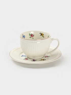 Чайная пара «Цветы», 2 предмета: блюдце 15.5×2 см, чашка 12×9×7 см, керамика, молочная  (артикул 10939178)  большой выбор товаров оптом и в розницу по низким ценам с доставкой