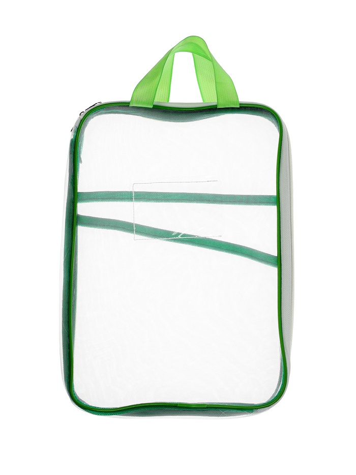 Папка-конверт на молнии, А4, 3 отделения, с ручкой, сетка, зеленый - Фото 1