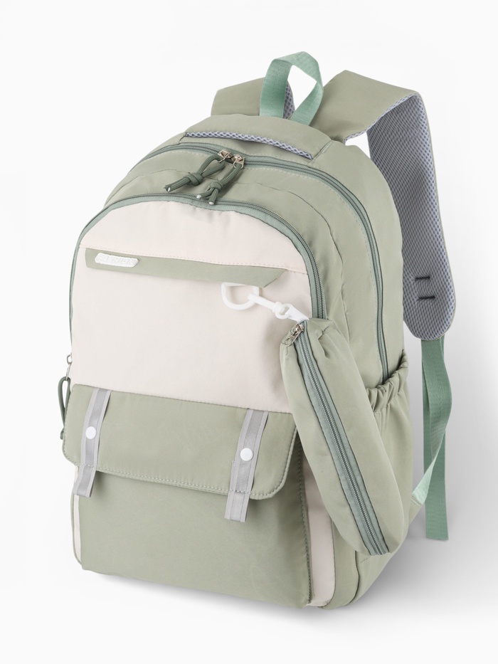 Рюкзак школьный, с пеналом, 2 отделения, 3 кармана, 31×14×44 см, светло-зелёный - Фото 1
