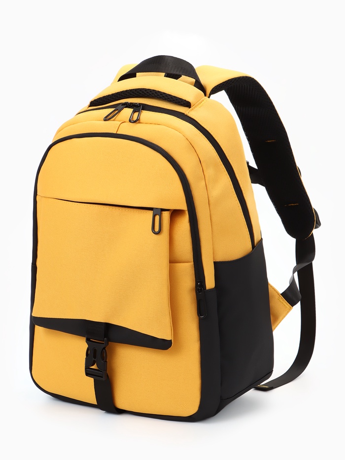 Рюкзак школьный, 2 отделения, 4 кармана, водонепроницаемое дно, 27×13×38.5 см, жёлтый - Фото 1