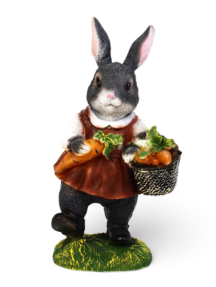 Садовая фигура «Зайчиха с корзинкой и морковкой» из полистоуна, 14×14×27 см