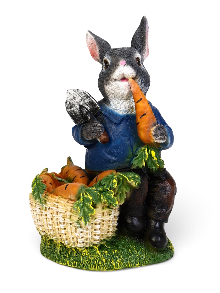 Садовая фигура «Зайчик с лопатой и морковкой» из полистоуна, 15×13×28 см