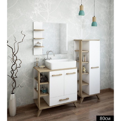 УЦЕНКА Набор мебели "Ингрид 80": шкаф-зеркало + тумба с раковиной "Plaza 55"