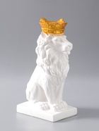 УЦЕНКА Копилка для денег «Лев с короной», белый с золотом, 19×14×35 см - Фото 3