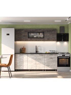 Кухонный гарнитур 2000 КГ9, Цемент темный/Цемент светлый/Белый/ Столешница Черная матовая  (артикул 10976467)  большой выбор товаров оптом и в розницу по низким ценам с доставкой