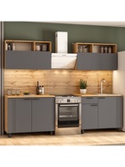 Кухонный гарнитур прямой «Монако», 2000 мм, цвет графит МДФ/дуб золотой ЛДСП/столешница дуб вотан - Фото 2