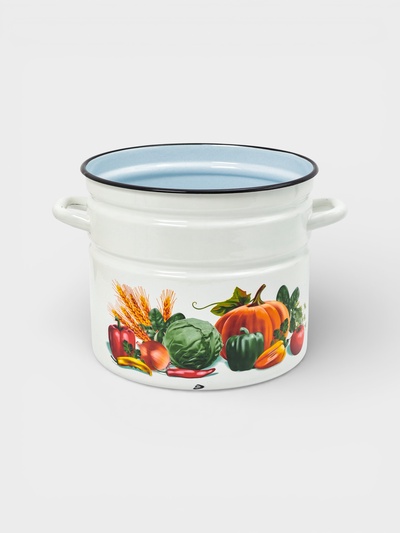 УЦЕНКА Кастрюля эмалированная цилиндрическая, 10 л, без крышки, деколь МИКС, белая