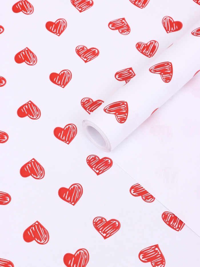 Бумага упаковочная «Сердечки», крафт белый, 0.68×10±5% м, 50 г - Фото 1